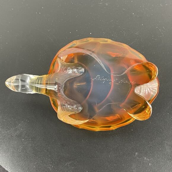 Original Signed LALIQUE French Crystal Glass "Caroline" Amber Turtle Sculpture - Picture 7 of 11